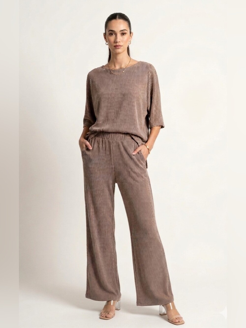 DEAR SCARLETT Wanderer Oyster Grey 2 Piece Pants & Top Set